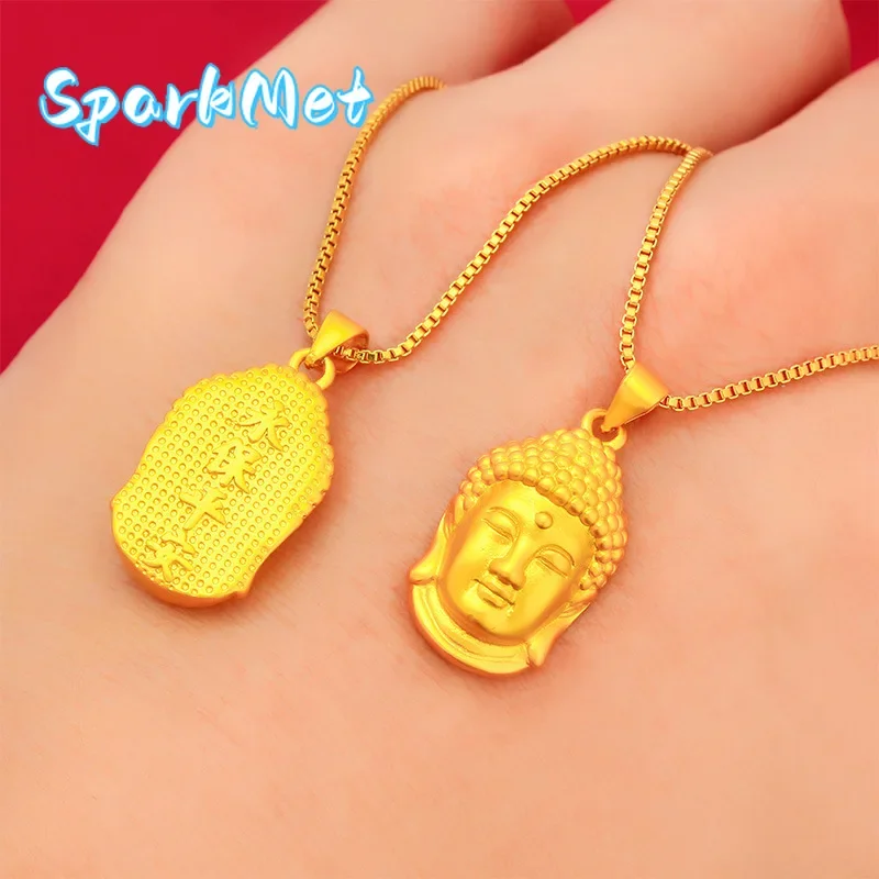

Sparkmet Unisex 24K Gold (AU999) Buddha Head Pendant | Antiqued ancient finish, hammered halo with leather option