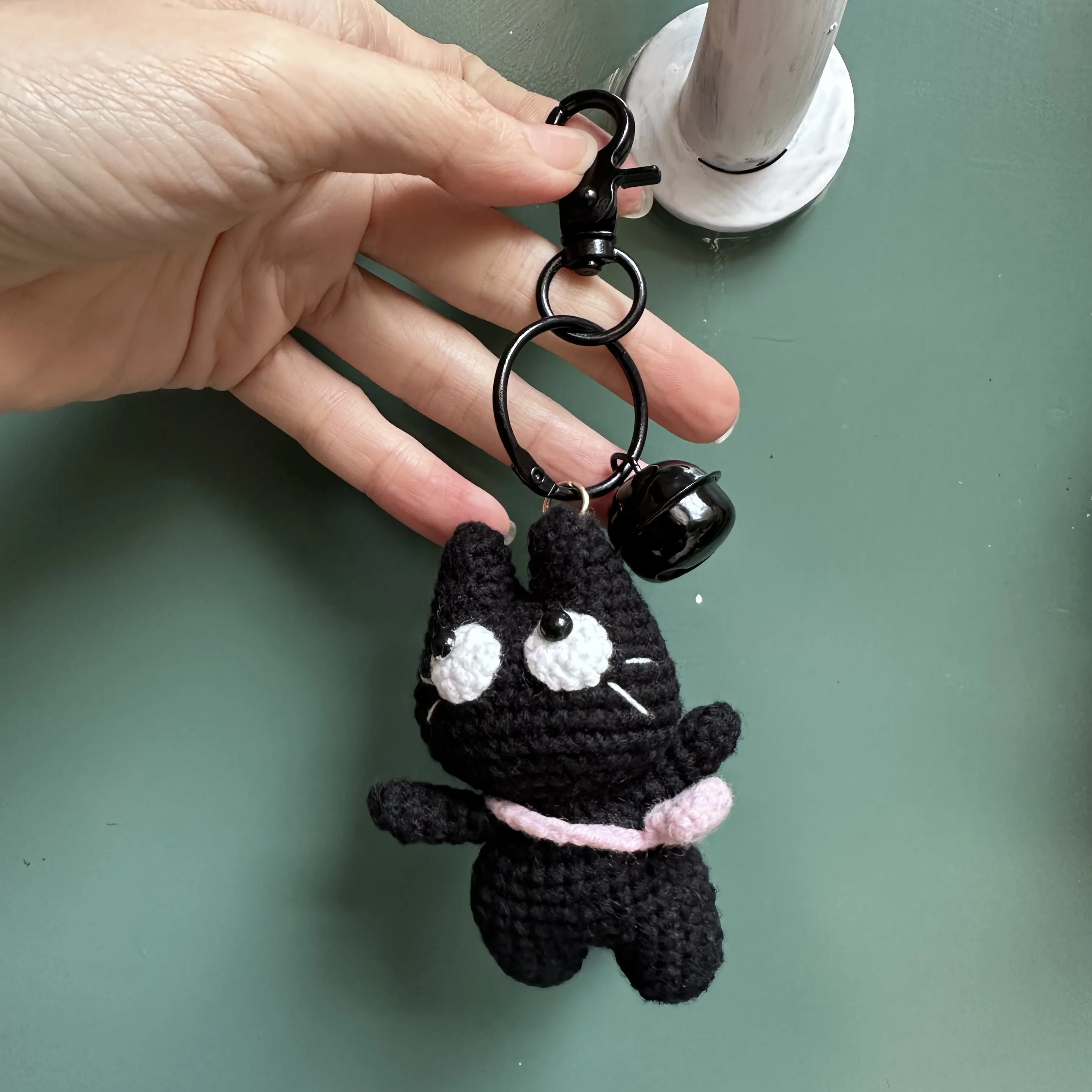 Cartoon Black Cat Handmade Crochet Hang Ornament for Handle Bag Decor Forest Animal Knitted Birthday Handiwork Gift Cat With Bag