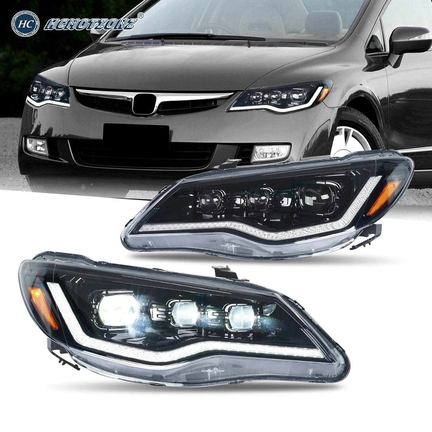 

HCOMTIONZ LED Head Lights for Honda Civic 2006-2011 FD2 FD3 Sedan/Type R 8th gen Car Front Lamps Assembly DRL Start UP Animation