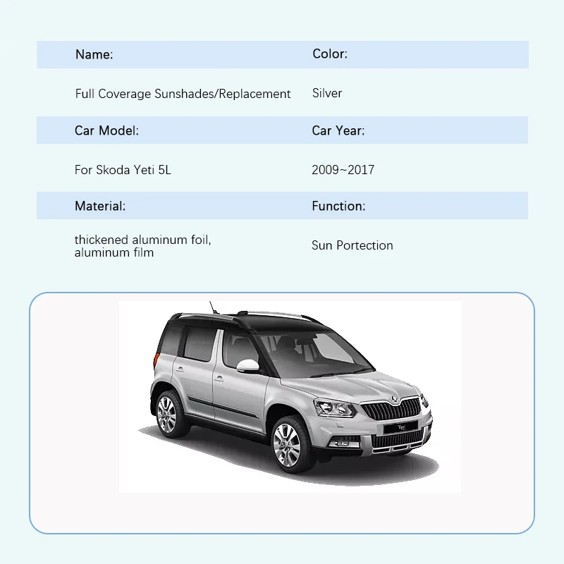 Car Full Coverage Sunshades For Skoda Yeti 5L 2009~2017 Sun Protection Sunscreen Window Sunshades Cover Windshields  Accessories