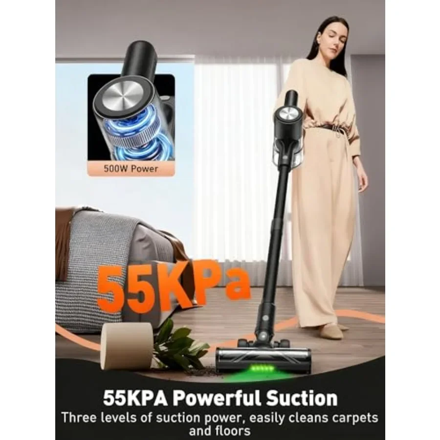 FirmHome StoreCordless Stick Vacuum Cleaner 46KPa 500W With 55M Runtime Self-Standing LED Display Anti-Tangle Brush Rechargeable