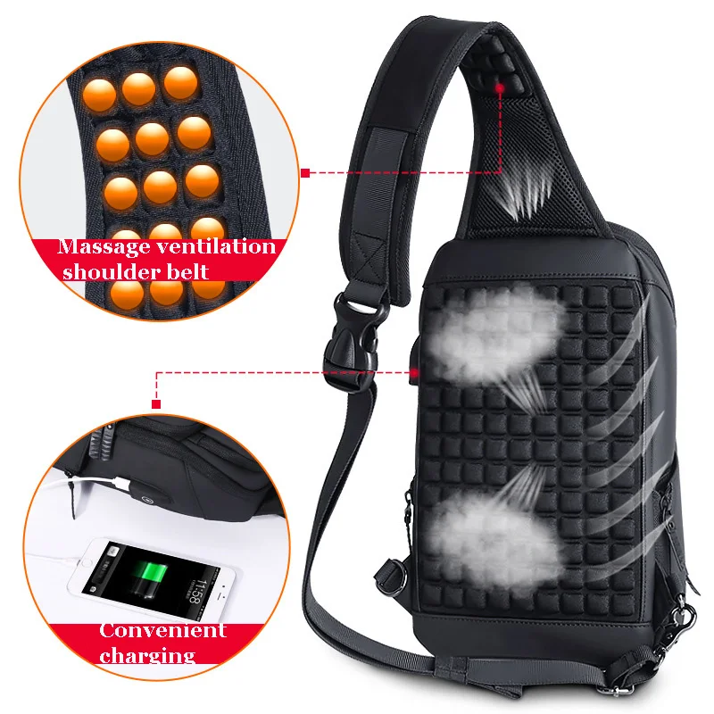 Crossbody Bag for USB Charging Men Shoulder Sports High-quality Messenger Male Waterproof Short Trip Chest Bag Pack Backpacks