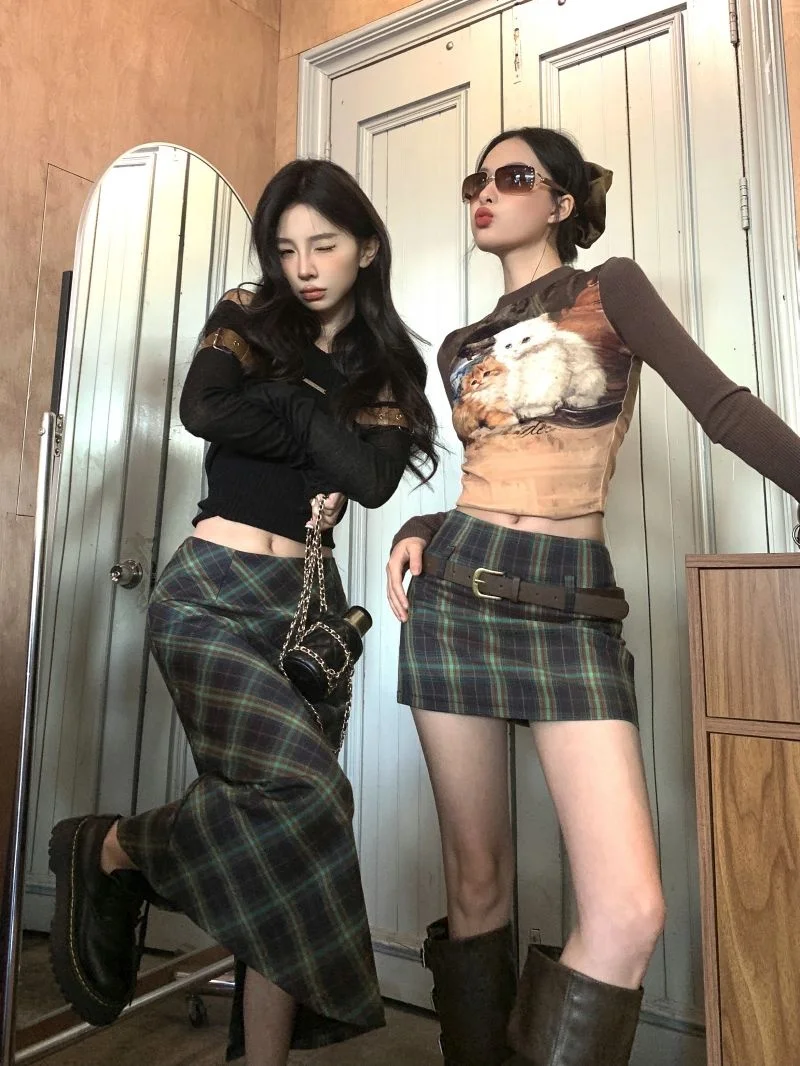 

Юбка-трапеция с высокой талией в клетку для женщин, весенняя, универсальная, непрозрачная, повседневная, из полиэстера