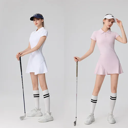 

Sports Tennis Suit Short-sleeved Dress Women's Chest Pads Shorts Slim Polo Collar Golf Suit