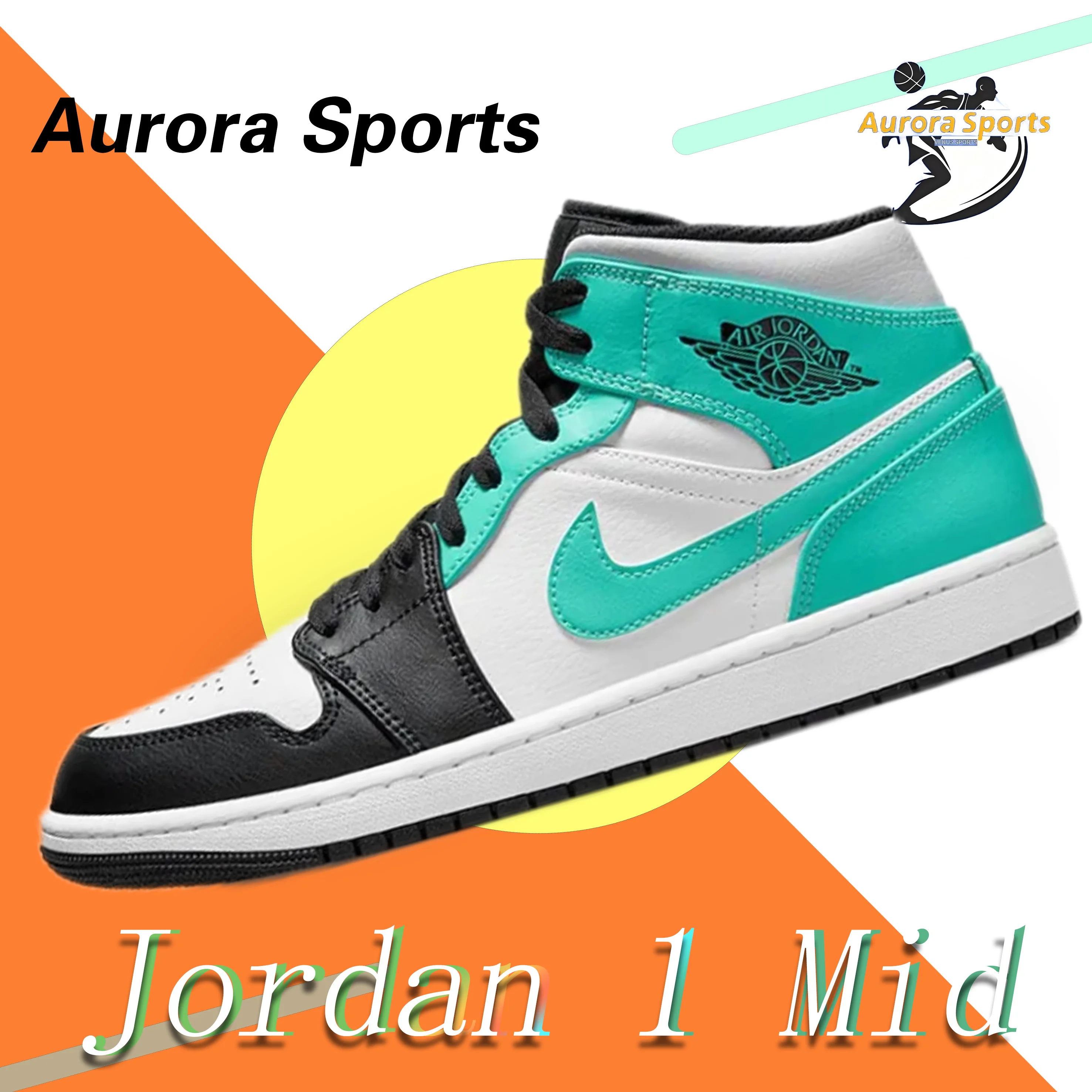 Jordan Air Jordan 1 mid “island green” Comfortable and versatile Lightweight non-slip mid-top Retro Board Shoes Blue Black White