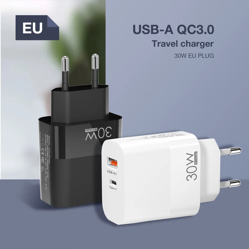 PD+USB Mobile Phone Charger European, American And British Regulations PD25W+QC3.0 Full Protocol Fast Mobile Phone Charging Head