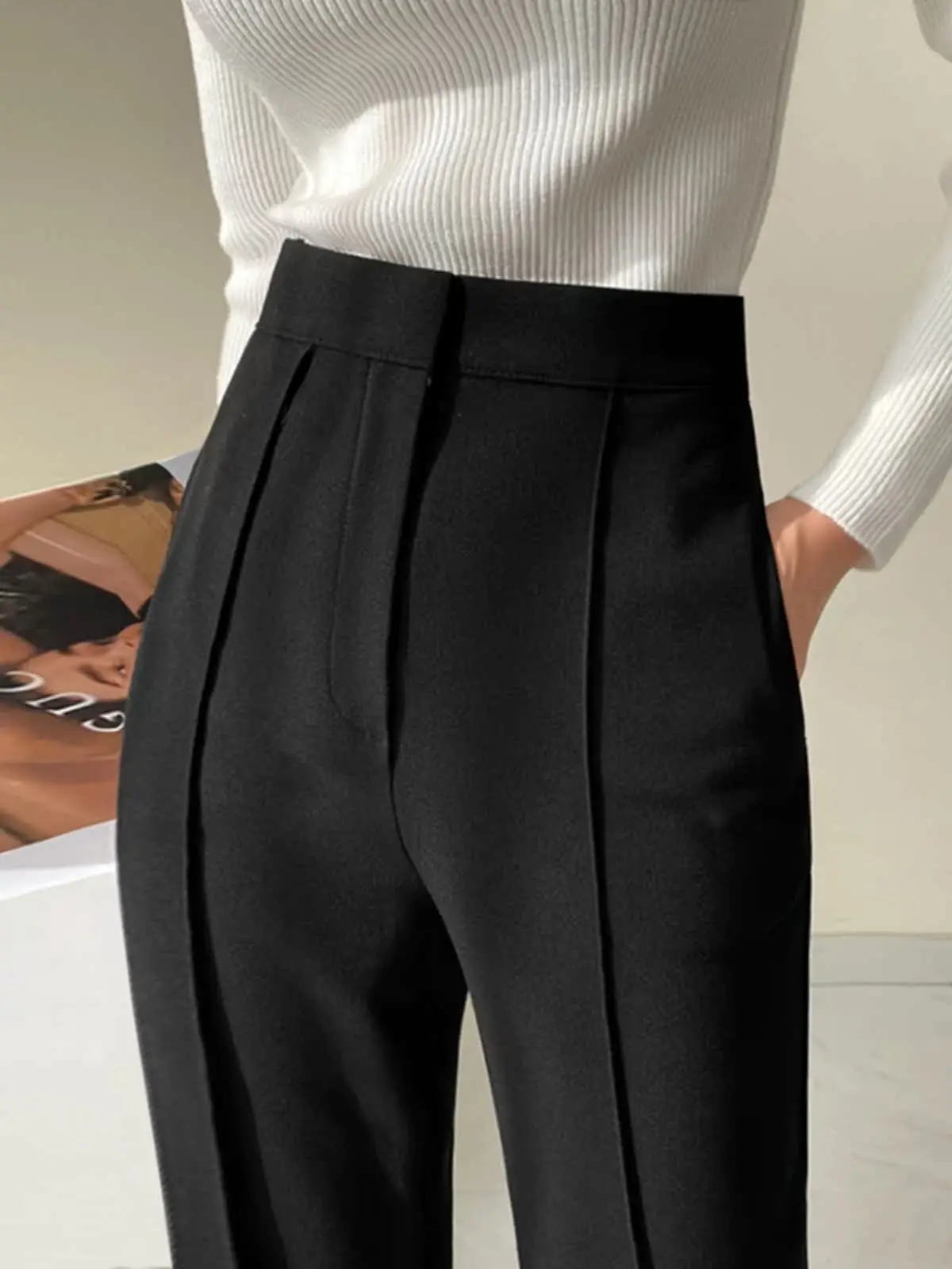 

Модные прямые брюки-морковки с высокой талией в корейском стиле, асимметричный дизайн, повседневные брюки для женщин