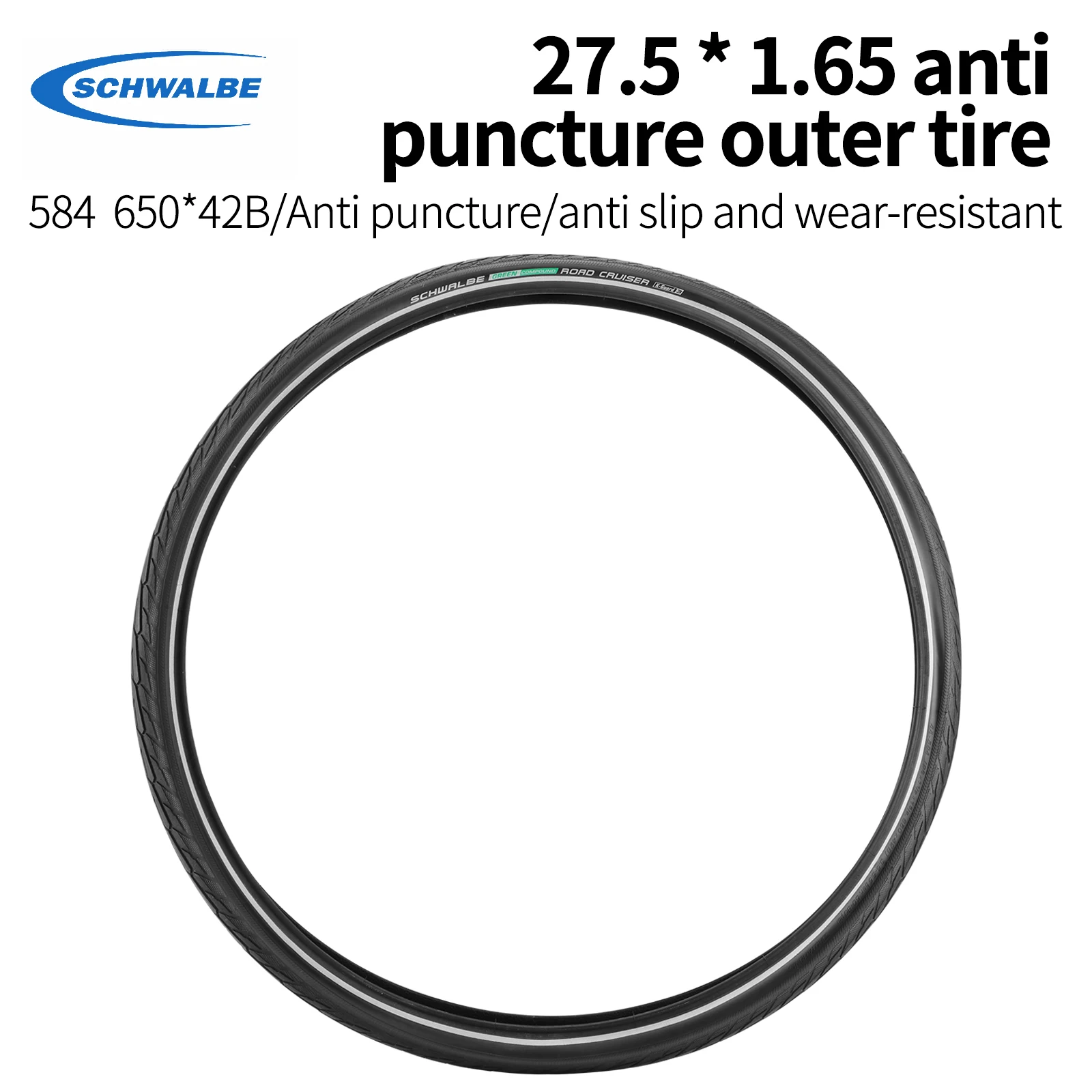 SCHWALBE Mtb 27.5 Inch Tire 50-80Psi Reflective Anti-Puncture Anti-Slip Wear-Resistant Rubber Bicycle Tire