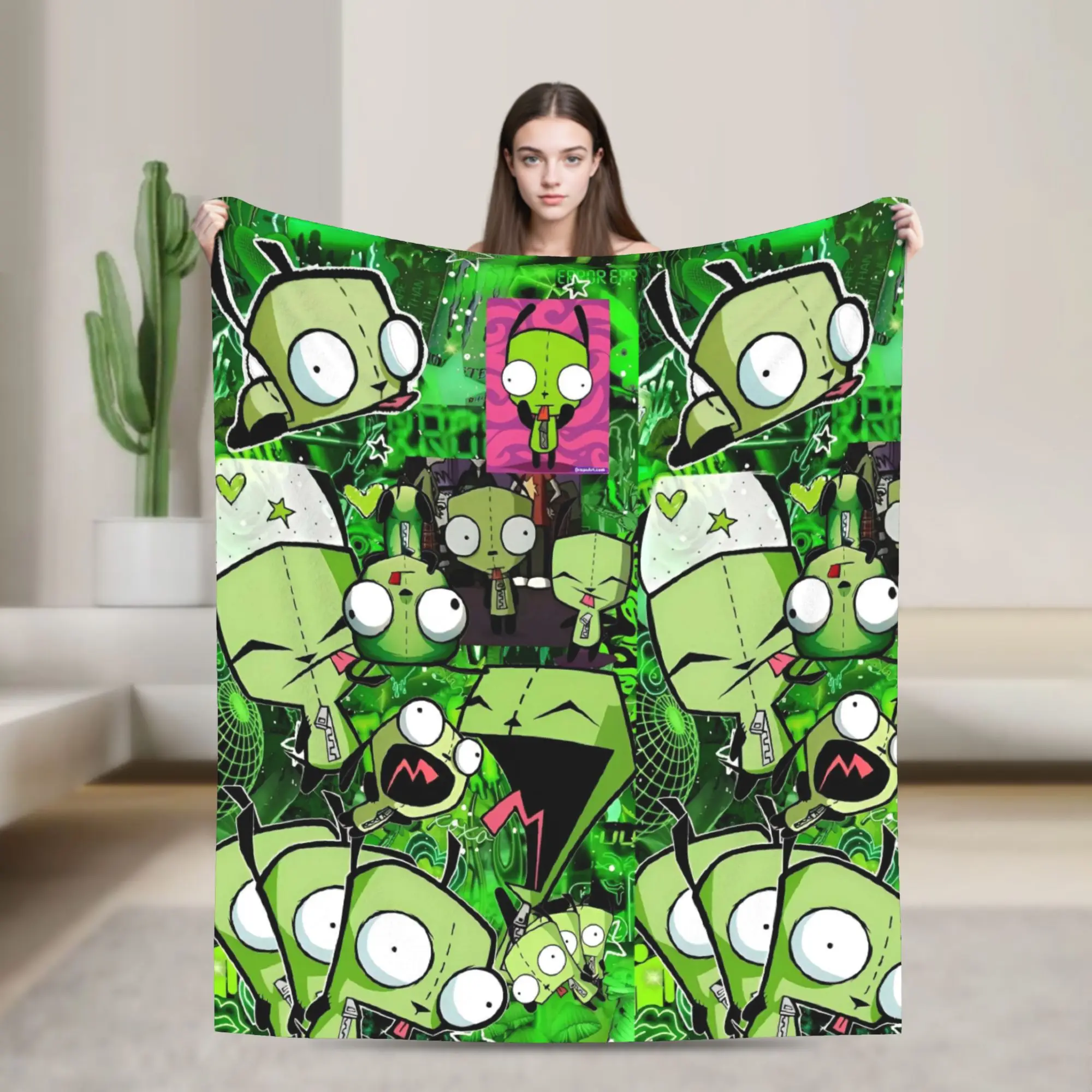 Invaders Zims Gir Cartoon Knitted Blankets  Flannel Throw Blankets Bedding Couch Printed Ultra-Soft Warm Bedsprea,