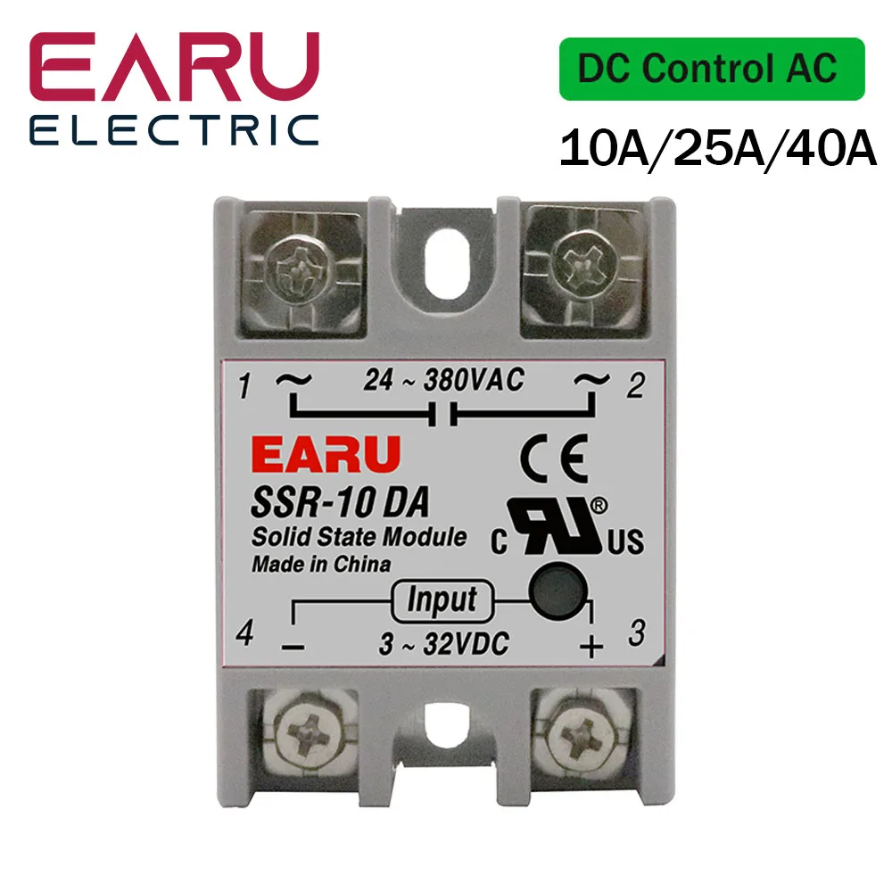 SSR-10DA SSR-25DA SSR-40DA SSR 10A 25A 40A Solid State Relay Module DC 3-32V Input AC 24-380V Output for PID Temperature Control