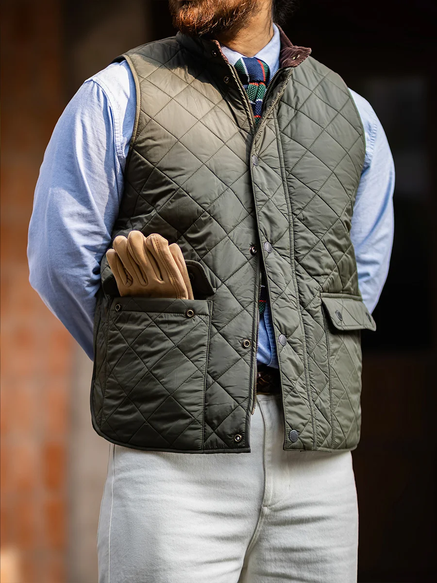 Warm Casual Cotton Insert Quilted Men's Vest Retro Diamond Stitching Spring New Style Stand Collar Jacket for Youth