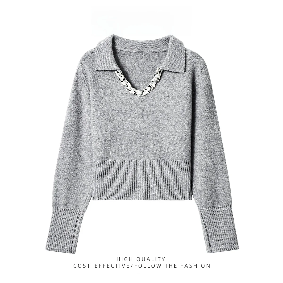 

PAIXIANG тяжелый вязаный свитер женский осенний с v-образным вырезом модный универсальный топ для поездок на работу высококачественный Camere Feel