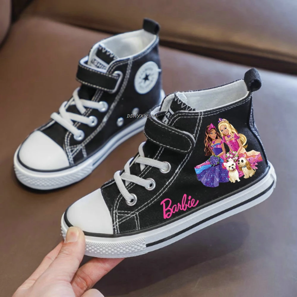 Barbie Girls Canvas Shoes High Help Students White Sneakers Anime Cartoon Children\'s Running Shoes Boy Casual Tennis Shoe