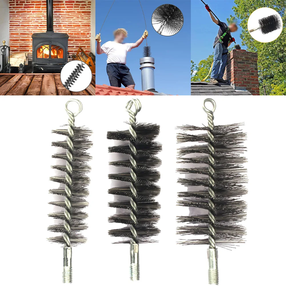 1pcs Pipe Wire Brush Round Chimney Flue Cleaning Brush Steel Wire Brush Sweep Fireplace Brush 50mm 60mm 120mm Stove Parts