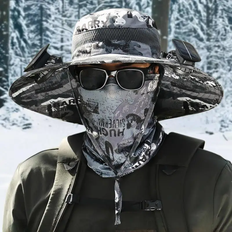 ผู้ชายฤดูร้อนแบบชาร์จไฟได้พัดลมปีกใหญ่หมวกกันแดด; หมวกชาร์จพลังงานแสงอาทิตย์ขนาดใหญ่ที่สมบูรณ์แบบสําหรับการตั้งแคมป์กลางแจ้งและตกปลา