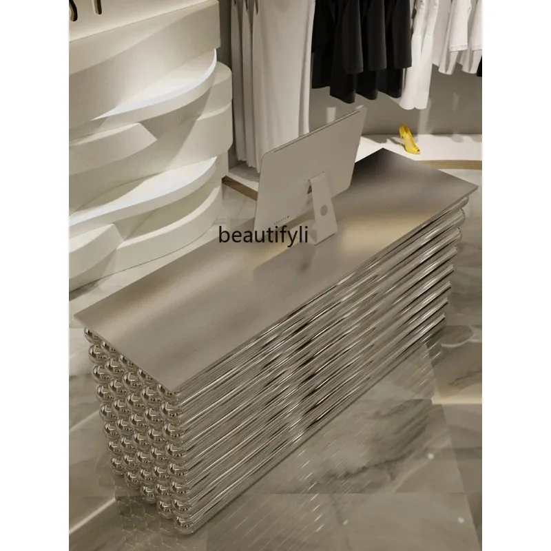 luxury stainless steel checkout page clothing store store store small counter beauty salon reception table restaurant bar