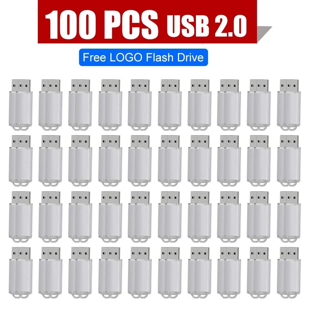 100 Pack USB Flash Drive Gratis Logo 128GB 64GB 32GB 16GB 8GB 4GB Waterdichte Pen Drive Memory Stick 2.0 Schijf Kleurrijke Pendrive