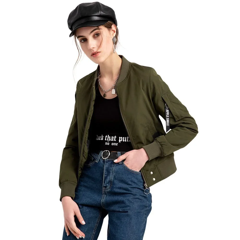 New Women's Solid Color Flight Jacket