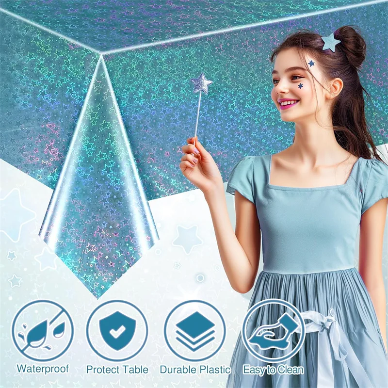 

Blue Sparkling Star Laser Disposable Birthday Tablecloth Party Decoration Tablecloth for Baby Shower Boy Girl Wedding Supplies