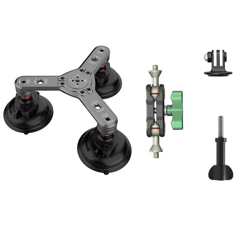 B92B Aluminum Alloy Car Phone Camera Holder Suction Cup, 360 Adjustable Mount, 5KG Heavy Duty, for GoPro for Hero 9-13 for DJI