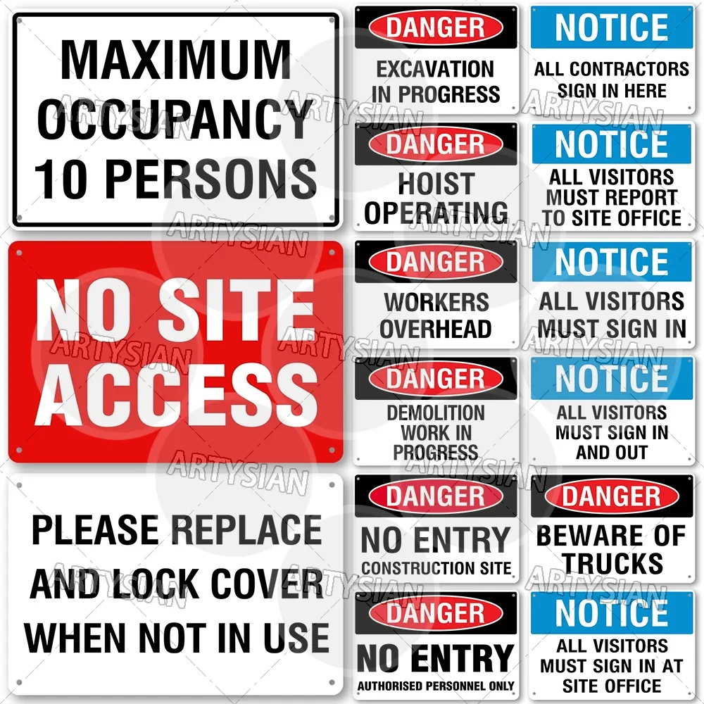 Letrero de metal para seguridad en el lugar de trabajo, trabajo en el progreso, acceso restringido, cumplimiento en el lugar de trabajo, sitio de seguridad para visitantes, oficina, sin placa de entrada