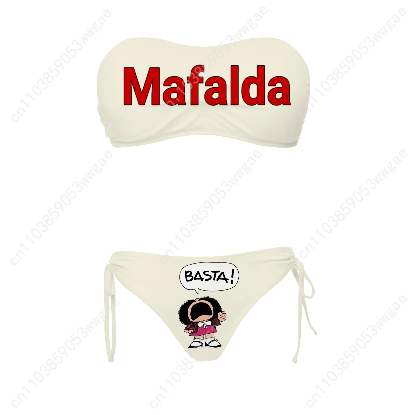 Mafalda Swimsuit Women Drawstring Two Piece Set Bathing Suit Personalized Swimwear Pool Party Beach Bikini Customized Beachwears