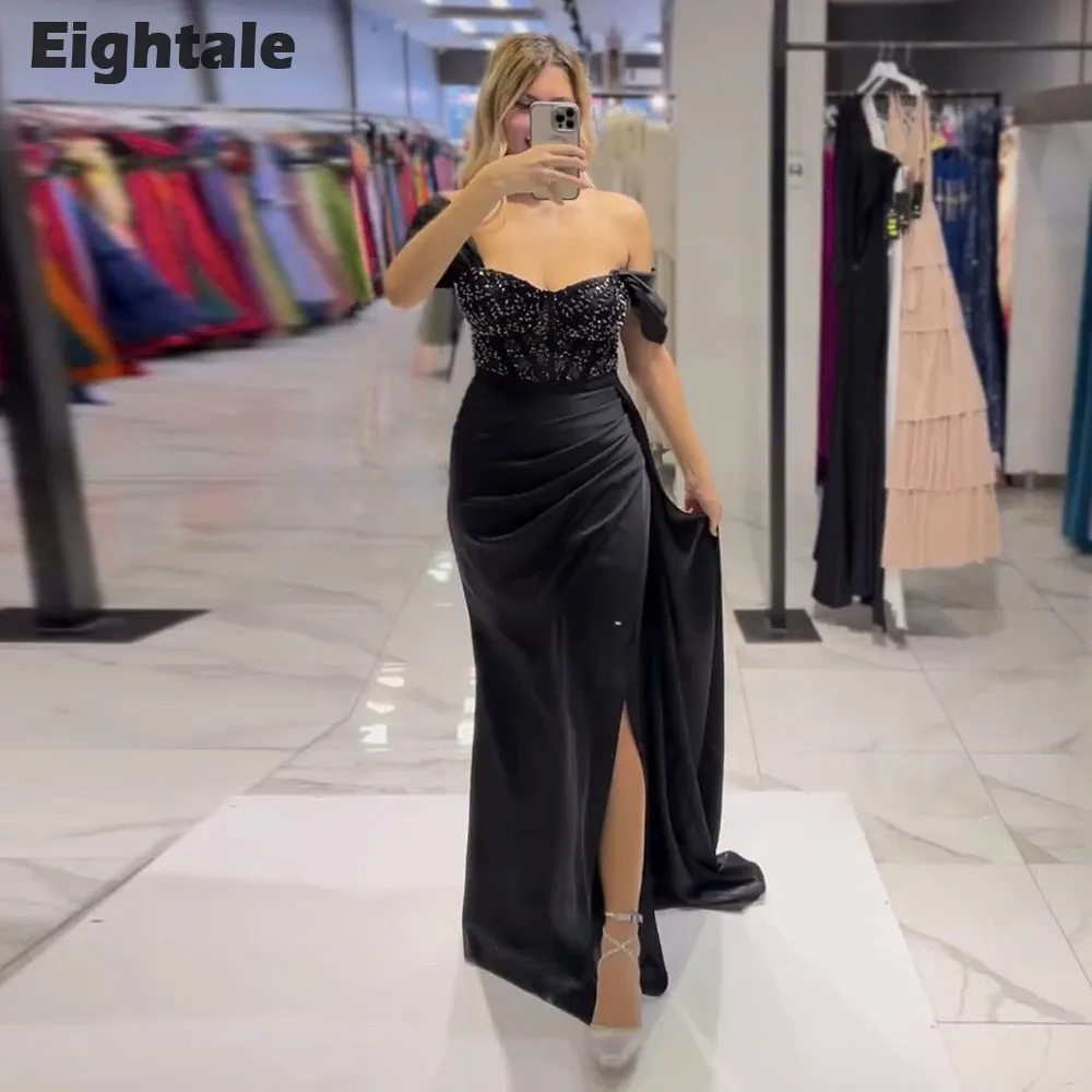 

Eightale Luxury Evening Dresses Off the Shoulder Appliques Beaded Black Arabic Prom Wedding Party Gown Vestidos De Gala 2023