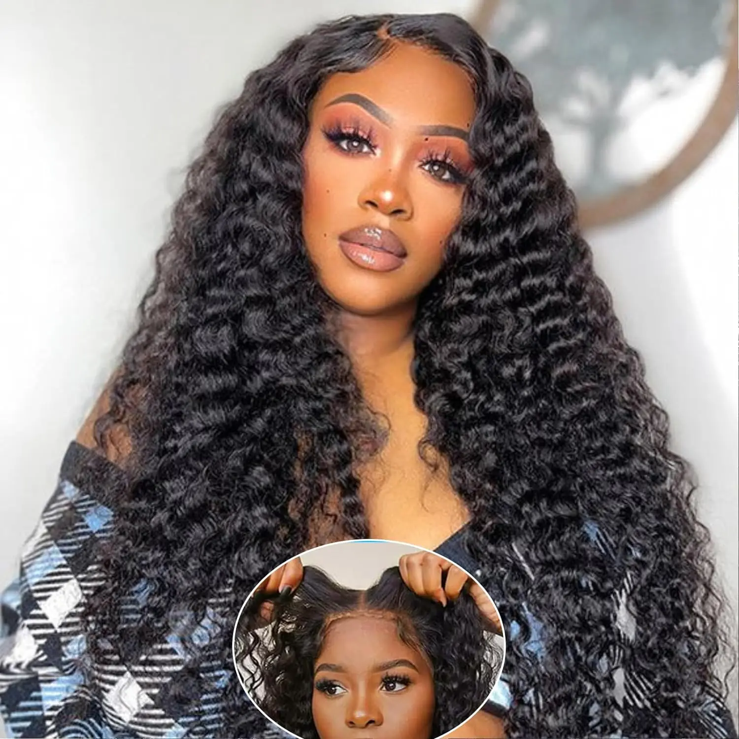 Wear And Go Glueless Human Hair Wig 5×5 6x4 HD Lace Closure Wig Deep Wave Frontal Wig  Pre Cut Curly Human Hair Wigs