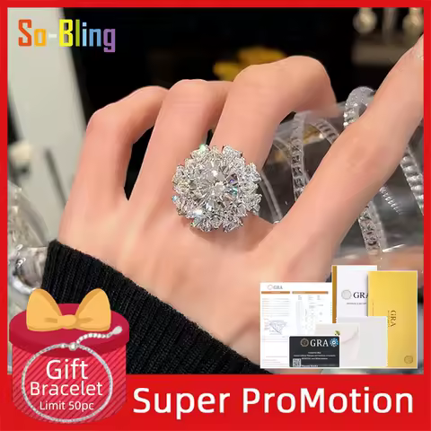 So-Bling 925 Sterling Silver Rings 5ct Moissanite Ring with Gra Certificate for Women's Elegant Fine Gift Party Jewelry