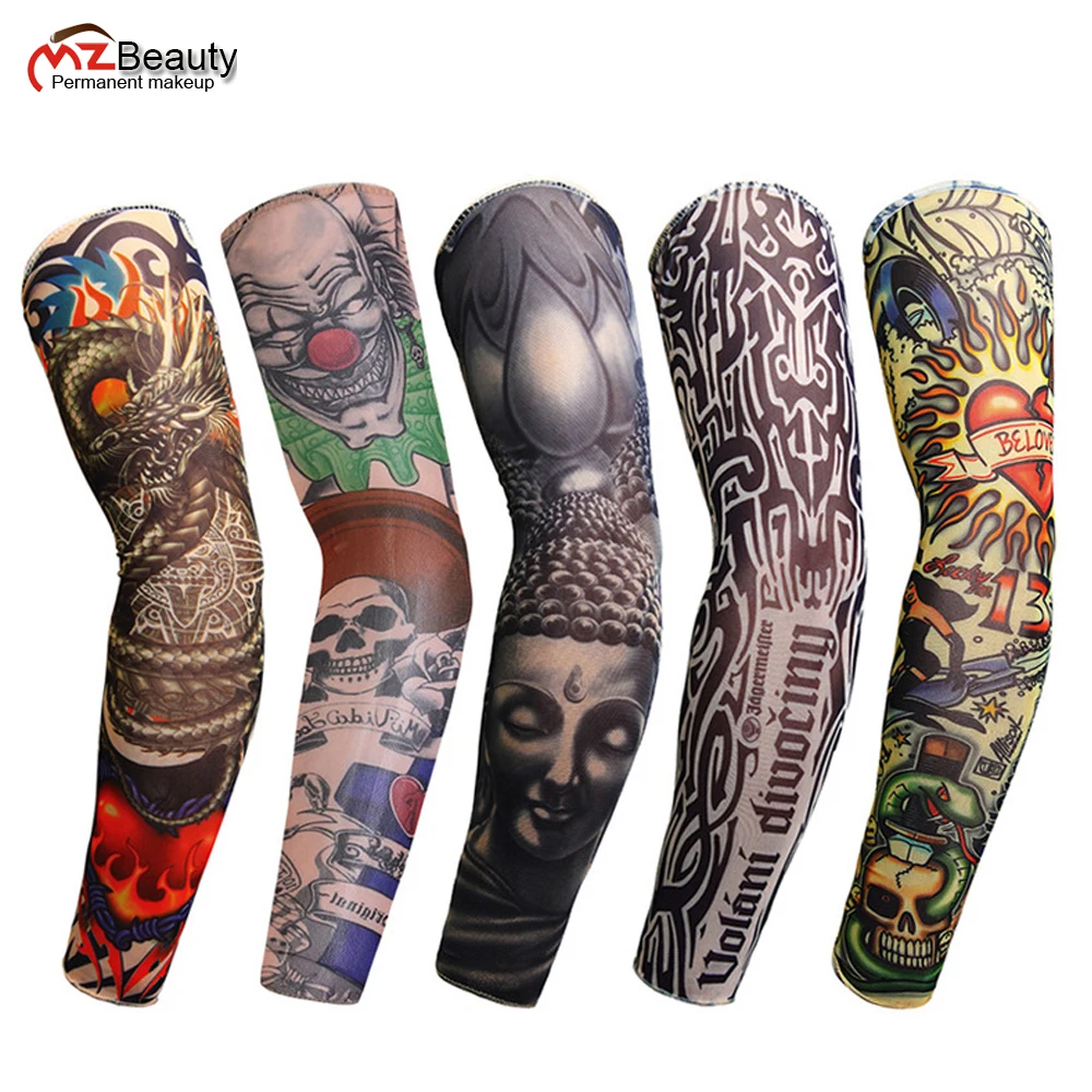 5 pcs Men Long Summer Tattoo Sleeves elastic temporary tattoo sleeve Armguard Sun Protection Cover Outdoor Driving Ice Silk Arm