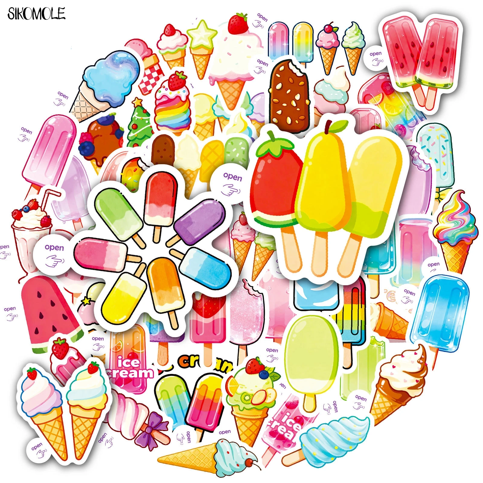 

10/30/50PCS Macaron Ice Cream Cartoon Stickers Kawaii Easy Peel DIY Toys Car Guitar Luggage Suitcase Decals Graffiti Sticker