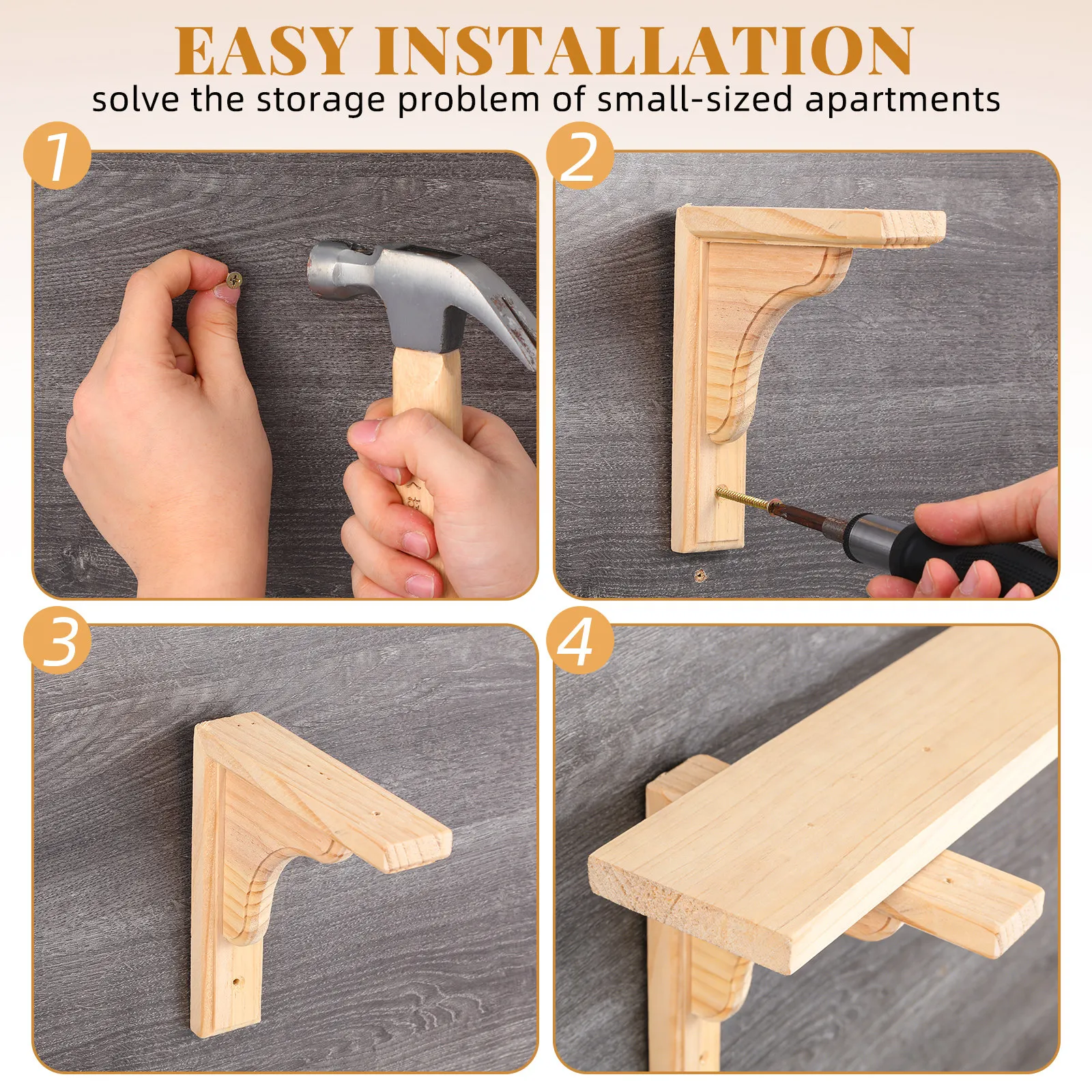 

Hand-Carved Solid Wood Corbels & Decorate Wooden Shelf Brackets for Floating Shelves Cabinets Rustic Kitchen Living Room Support