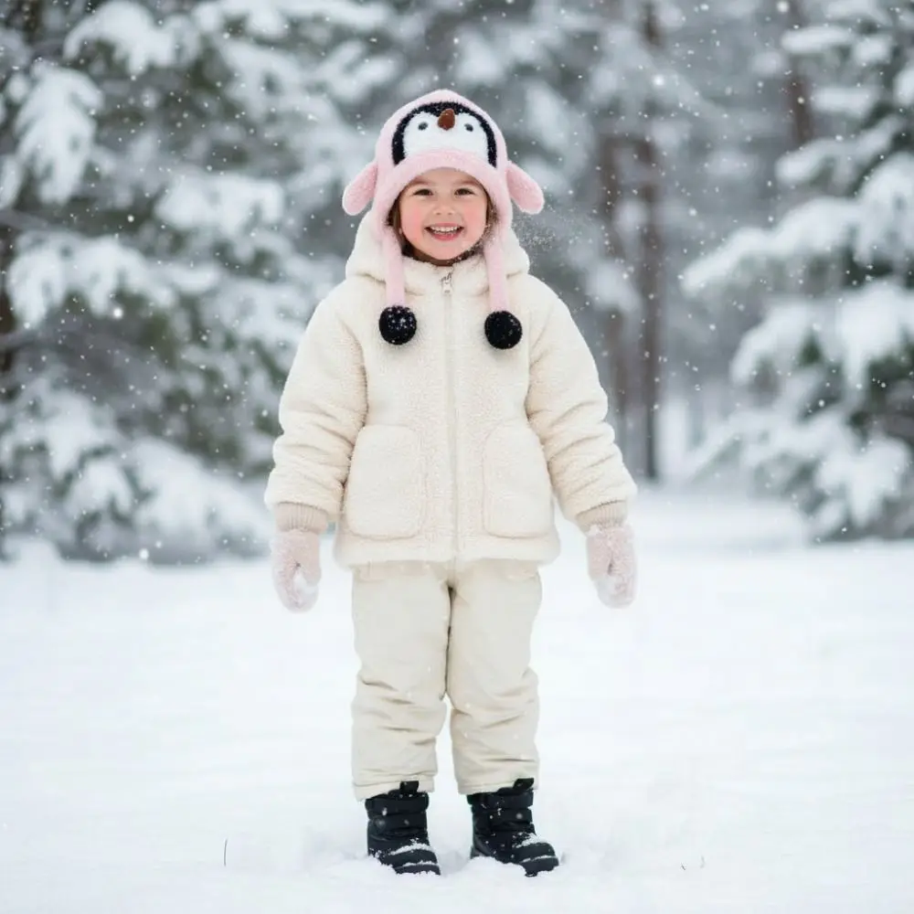 

Cute Children's Warm Hat Breathable Windproof Penguin Hat Thickened Warmth Pom Pom Ends Cartoon Penguin Balaclava Hat