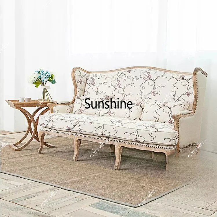 American rural cotton and linen fabric three-person sofa