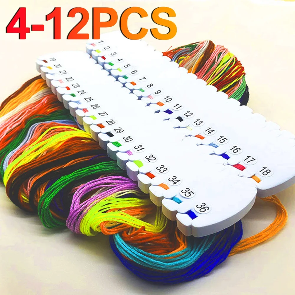 4-12pc Cross Stitch Row Line Board Craft Storage Holder Embroidery Thread Organizer Winding Board for Sewing Needlework Knitting