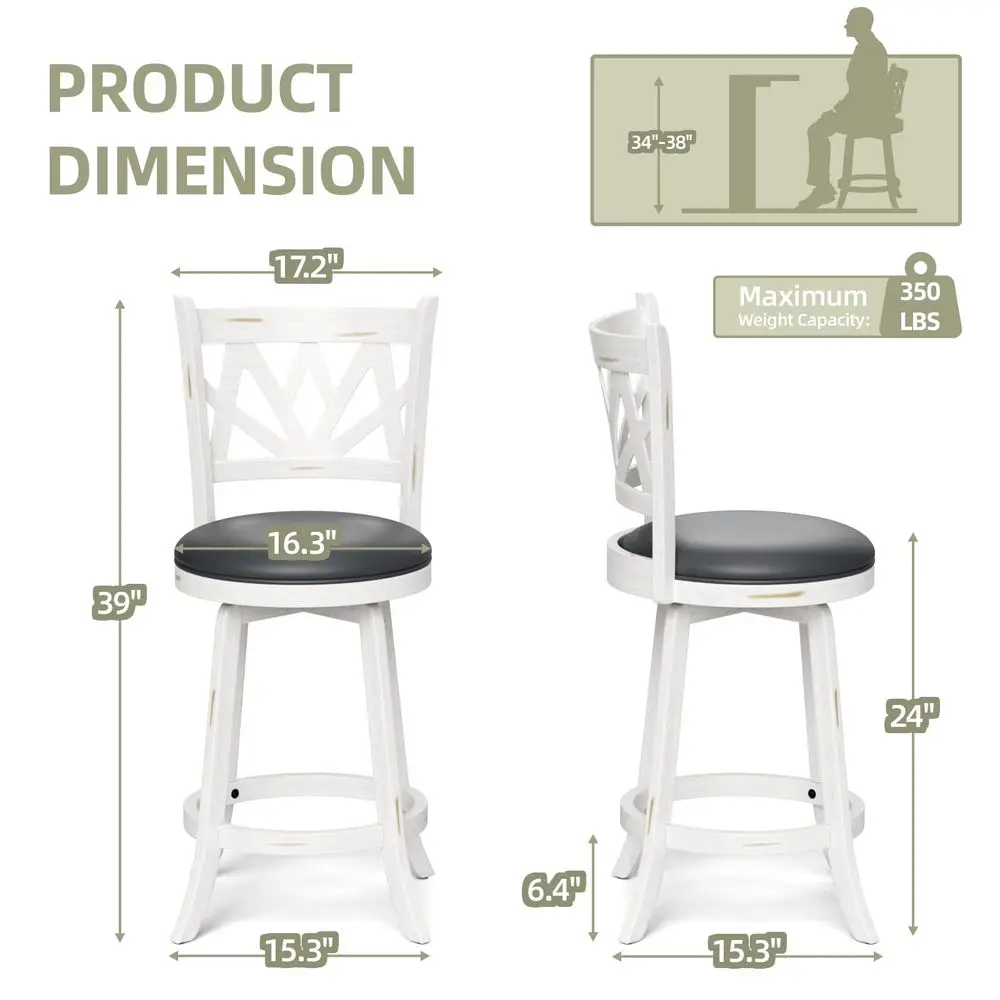 

Barstools Set of 4, Farmhouse 24 Counter Height Bar Stools with Backs, Lotus Pattern Carved Bar Chair with Solid Wood Legs amp