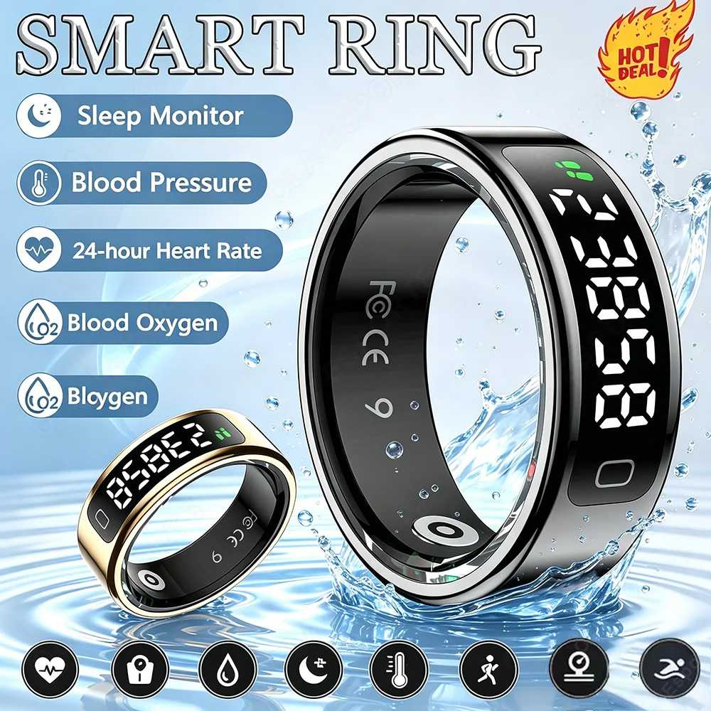 

R11C Smart Ring Health monitor with Display Screen and Touch, Wireless Charging, Health Manager, 5 ATM Waterproof For Men Women