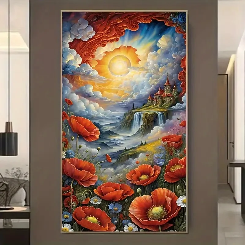 Stunning Beautiful Colorful Poppy Flowers 5D Large Diy Diamond Painting Kit Full Square Round Diamond Mosaic Psychedelic Art