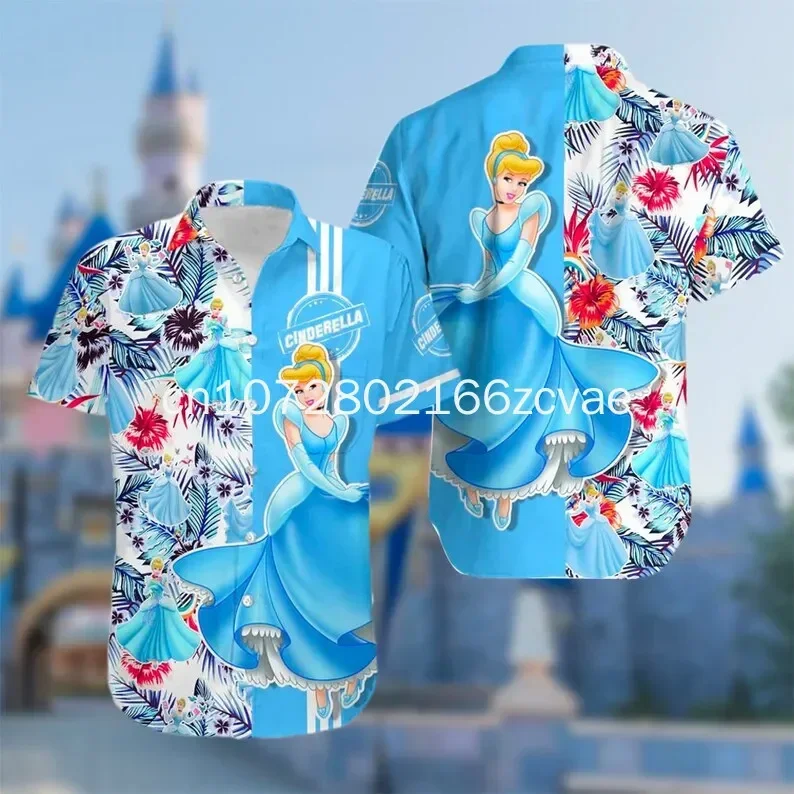 Camisa hawaiana de princesa cenicienta de Disney para hombres, mujeres y niños, camisas de manga corta, camisas hawaianas de princesa de Disney, camisa de playa