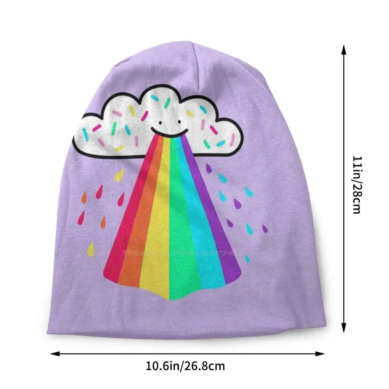 Rainbow Blast Knitted Hat Warm Beanie Outdoor Caps Supercutebowl Fluffy Adorable Aww Clouds Sprinkles Rainbows Cutie Sweet