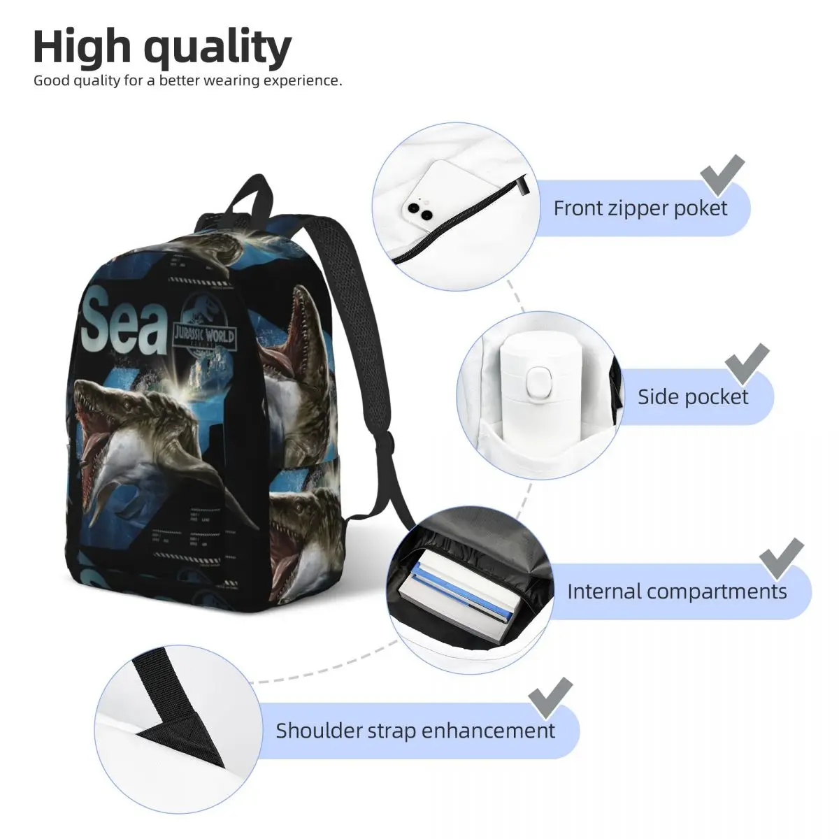 Mochila Jurassic World Rebirth Mosasaurus Sea Dinosaur, mochilas para senderismo, mochilas escolares suaves y coloridas para hombre, mochila divertida