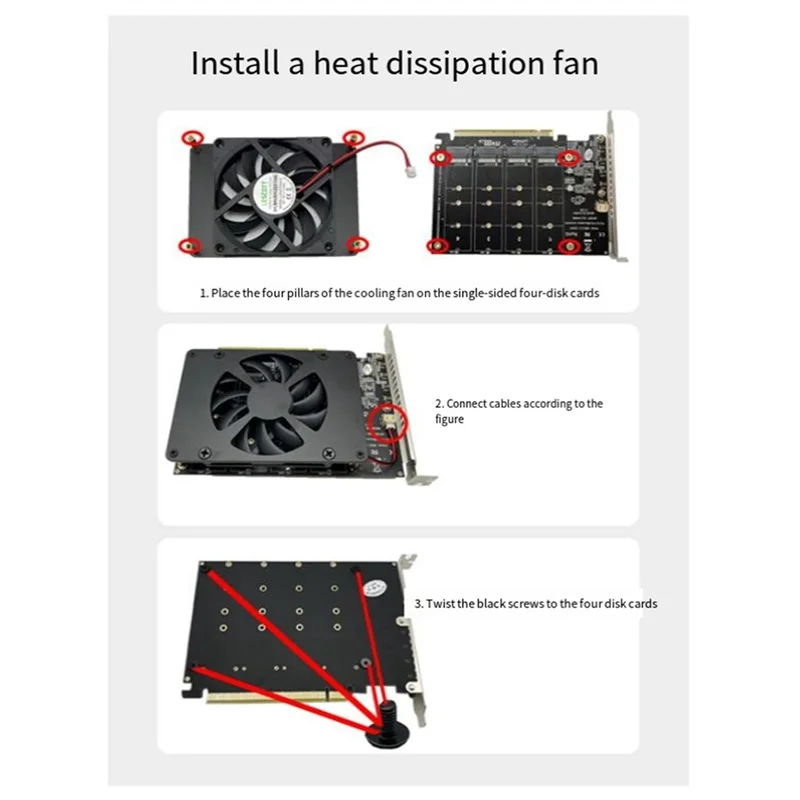 A19E-PCIEX16 NVME M2 MKEY SSD RAID Array Expansion Adapter Card Motherboard PCIE Split Card With Cooling Fan
