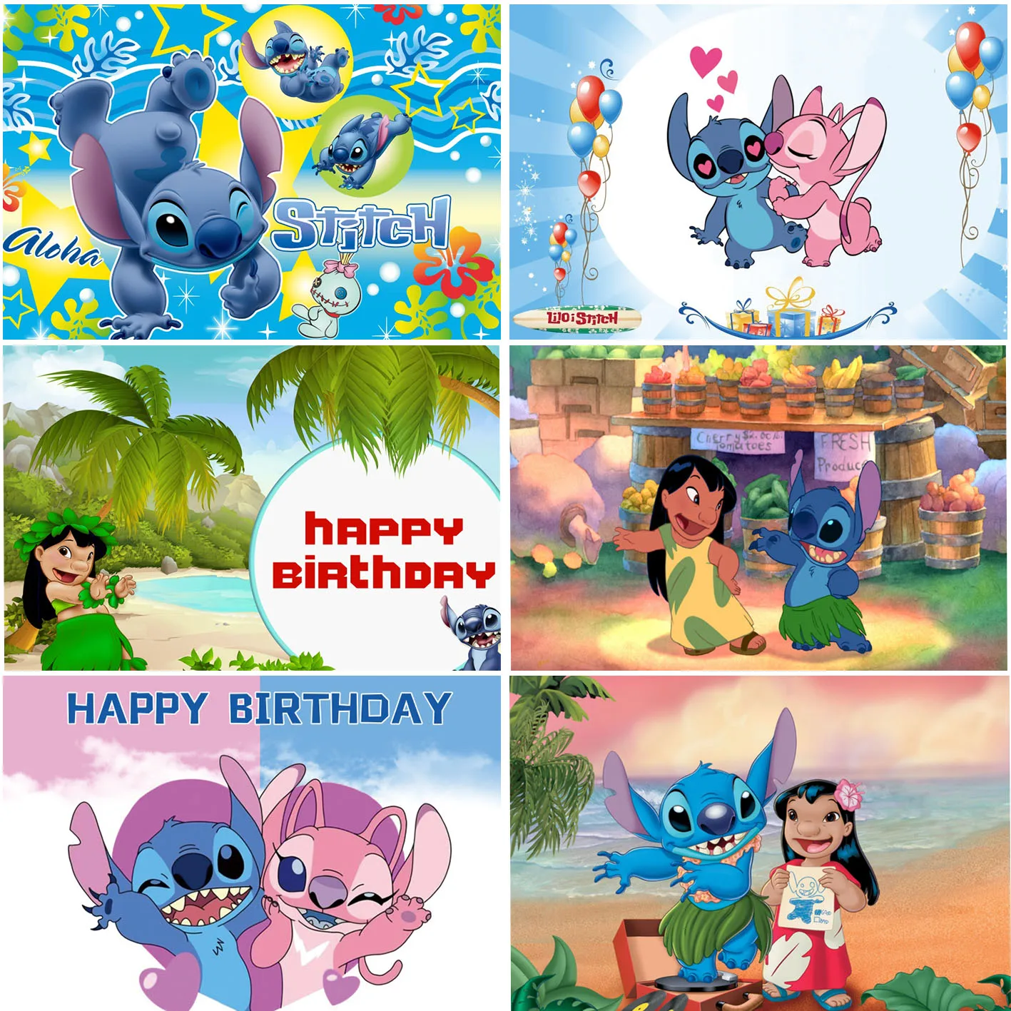 

Disney Cartoon Lilo and Stitch Photography Backgrounds For Girls Happy Birthday Party Baby Shower Banner Decoration Backdrops