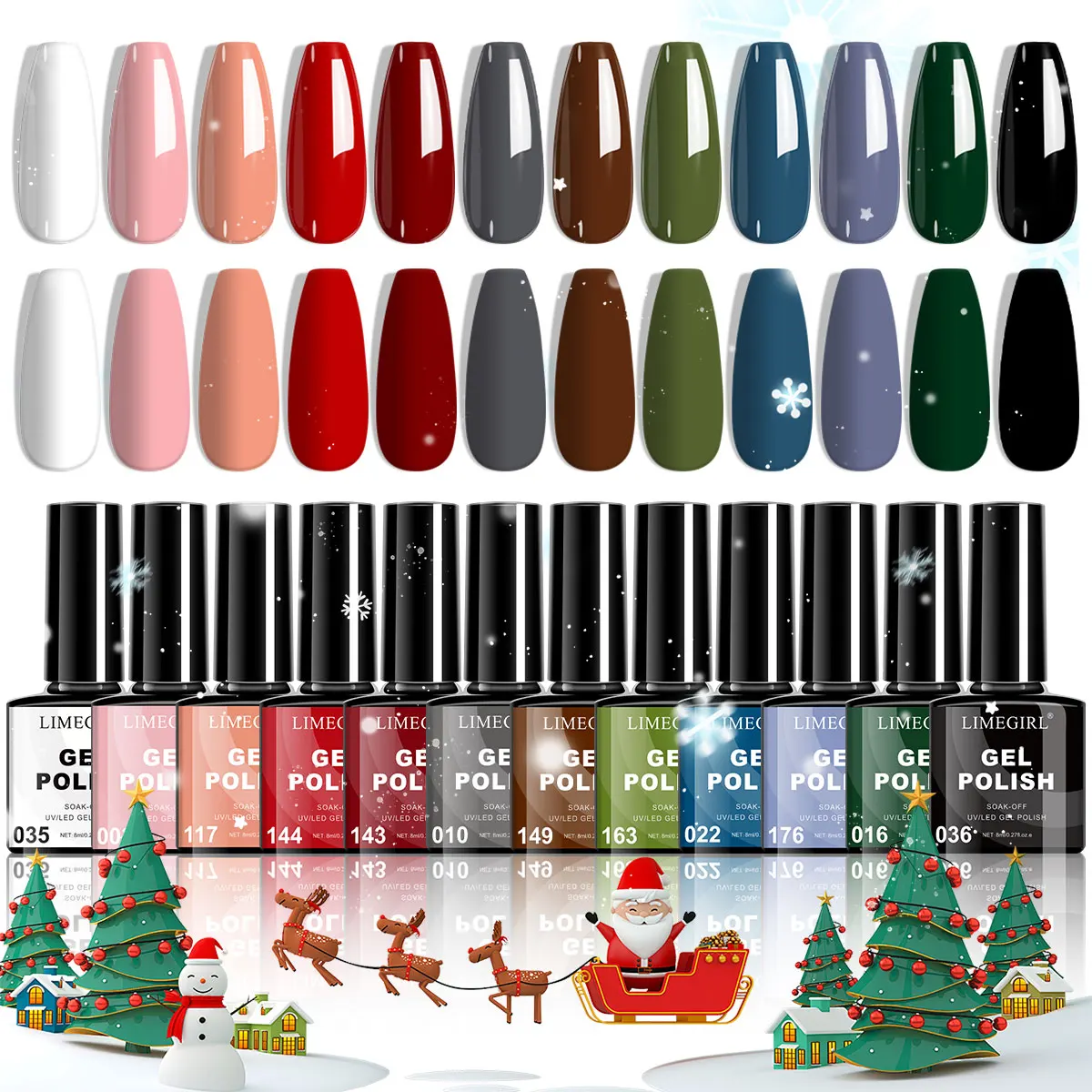 

LIMEGIRL 12Pcs Christmas Gel Nail Polish Kit Winter Color Series UV LED Semi-Permanent Soaking Nail Art Varn Nail Polish Gel Kit