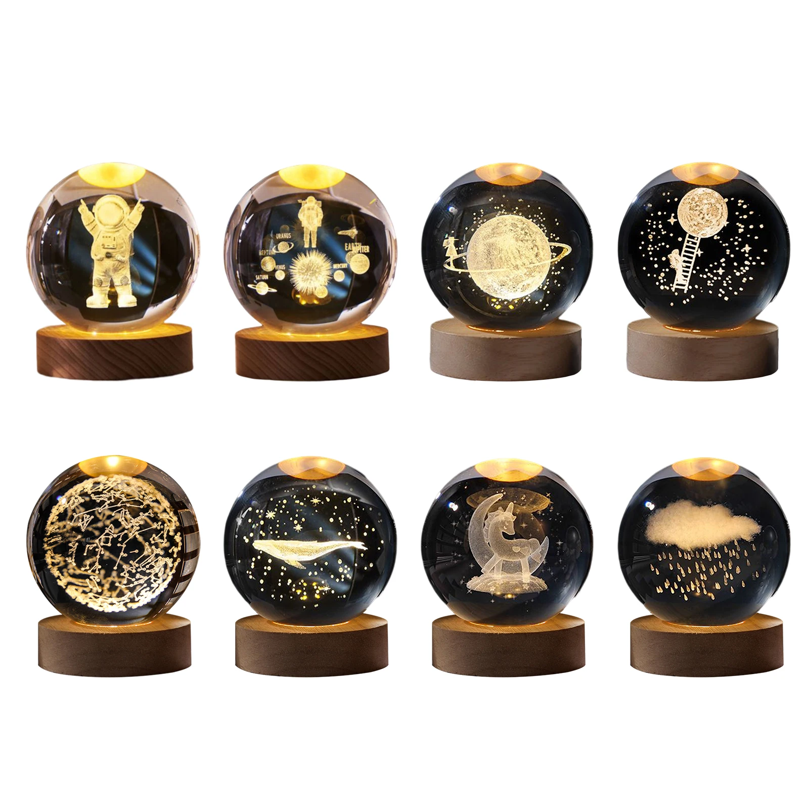 Crystal Ball Solar System Night Lamp Lighting Ornaments 3D Planetary Lamp Handicraft Holiday Gift Home Decor for Office Study