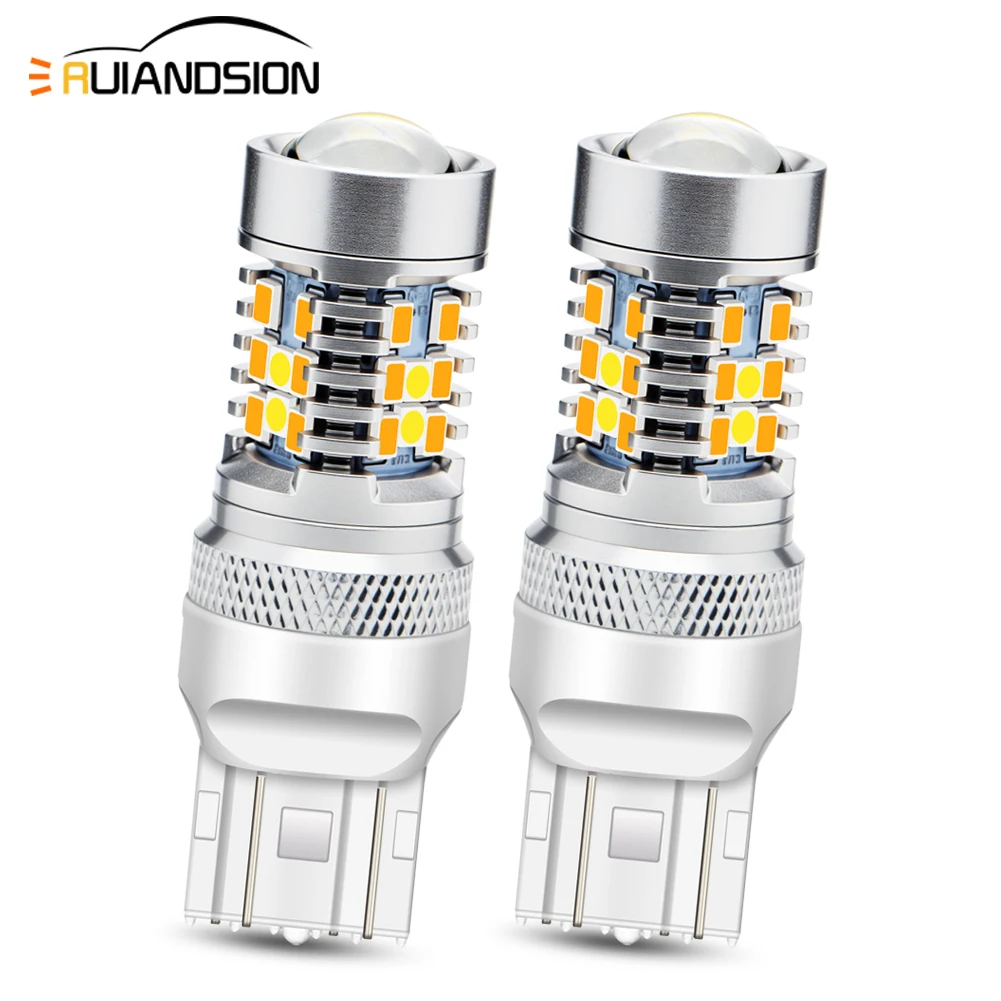 

2pcs 7443 W21/5W Switchback LED Bulbs T20 White/Amber Dual Color For Car Parking DRL/Turn Signal Lights 10-30V Nonpolar
