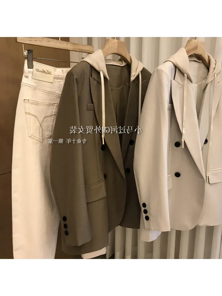 Autumn Hoodie Blazer Minimalist Women Jacket Outwear Elegant Retro Official Fashion All-match Streetwear Loose Casual Design New