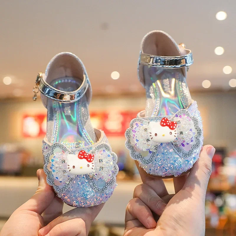 Sanrio Hallo Kitty Kinder Kristall Prinzessin Schuhe Frühling und Sommer Mädchen Sandalen Lederschuhe Baotou Tanz Performance Schuhe