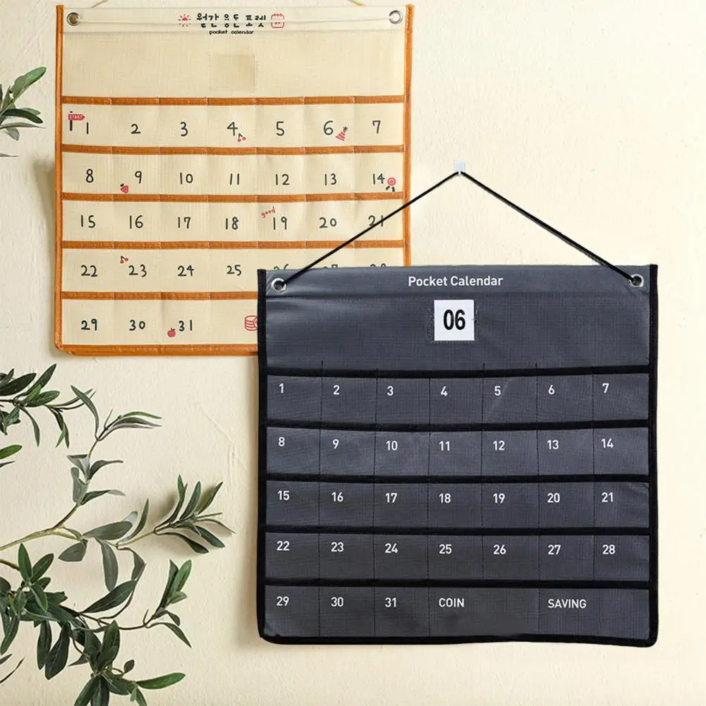 Calender Storage Bag Large Capacity Days Mark Multi Grids Hanging String Wall-mounted Storage Space Saving Organizer Pouch