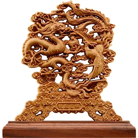 Hög 23 cm ihålig träsnideri, drake Phoenix skulpturdekor 10 best sales träskulptur - №2